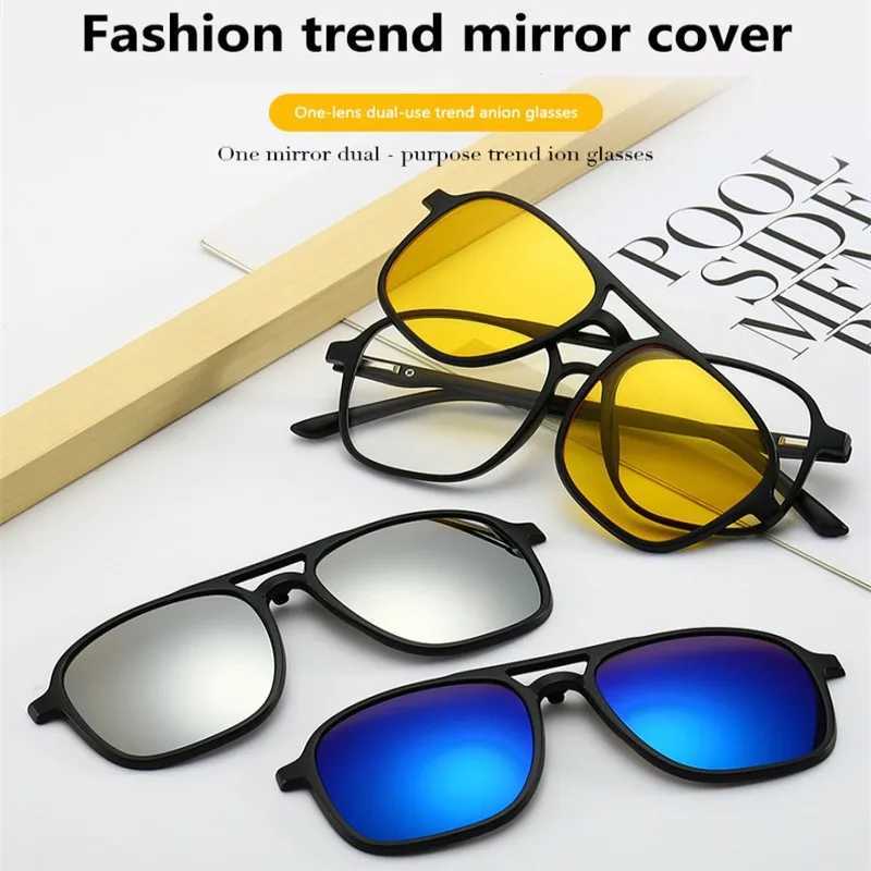 Magnetic Clip Sunglasses 6 In 1 Set Mirror Polarized Clip On Sun Glasses Male Female Driving Night Vision Goggles Sunglasses New W250315