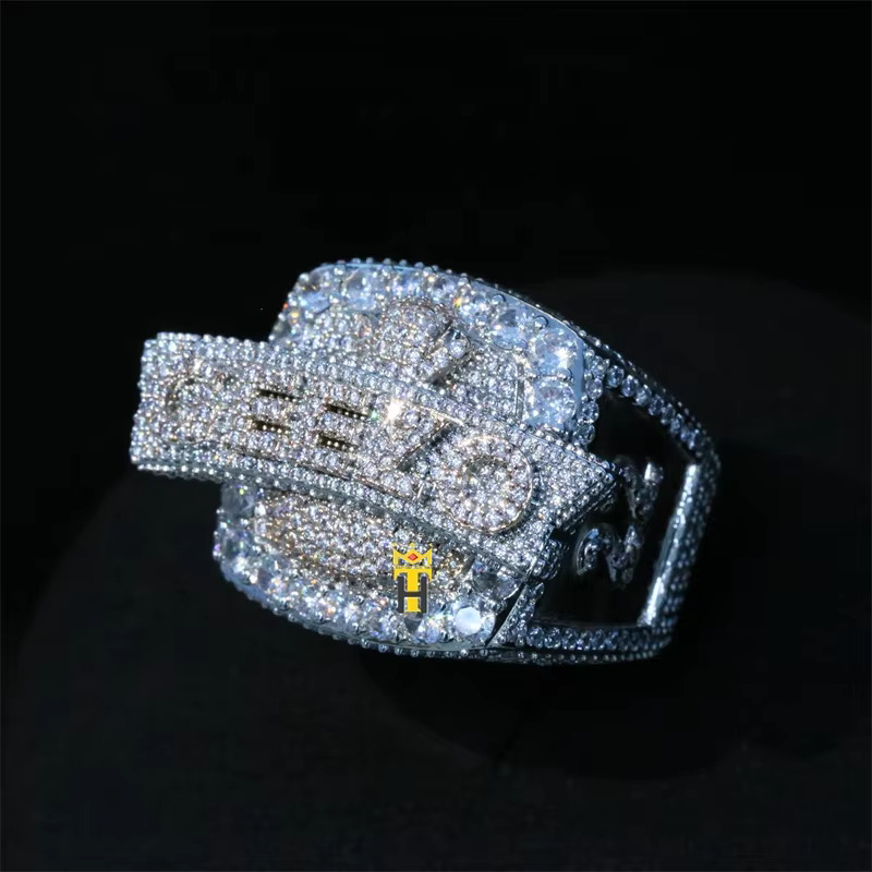 Fashion Customized Jewelry Silver Ring 2 Colors pink White Iced Out Men Moissanite Hip Hop Rings