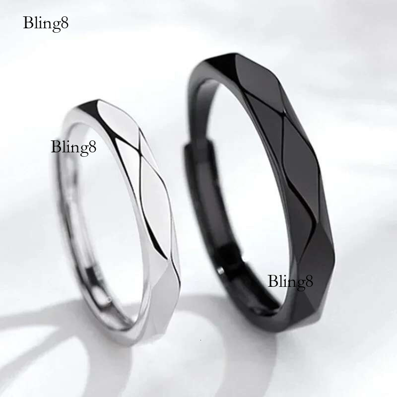 1Pair Black White Lozenge Couple Open Ring for Women Men Adjustable Finger Rings Romantic Lovers Anniversary Jewelry Gift