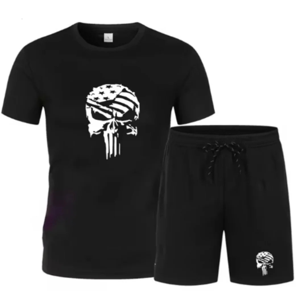2025Summer Fashion Fitness Mens Running Short Sleeved T-shirtshorts Two-piece Sportswear Casual Fitness Quick Drying Set S-5XL 250310