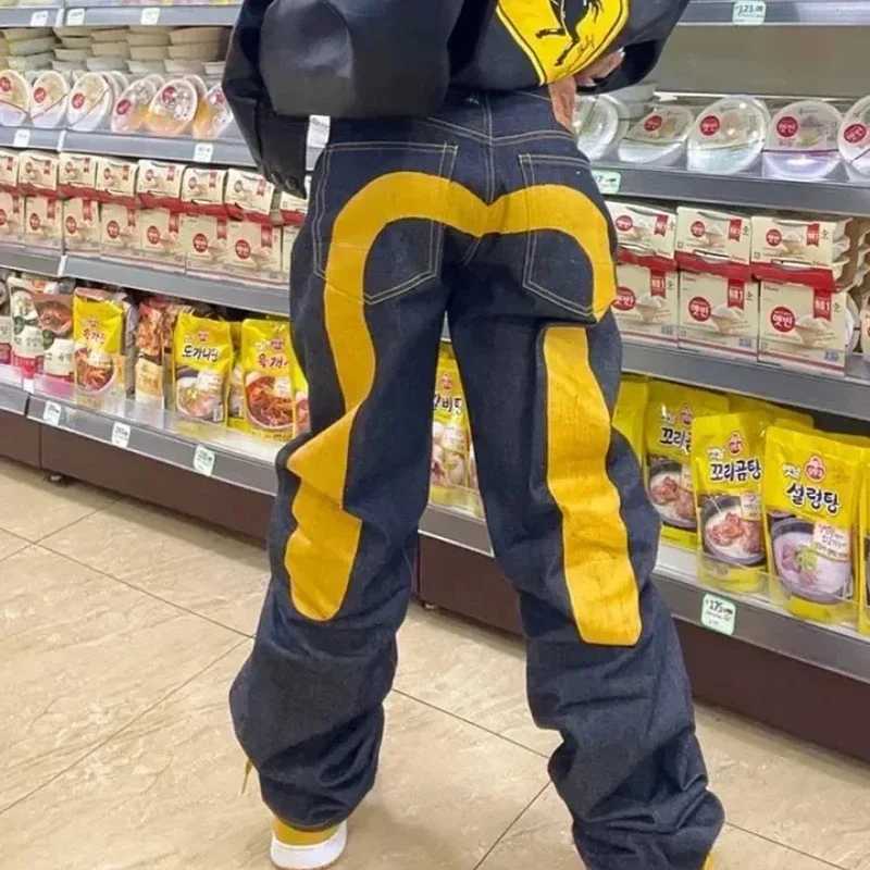 90s retro Y2K new hip-hop straight jeans best-selling personalized printed street mens casual loose jeans coupleT250319
