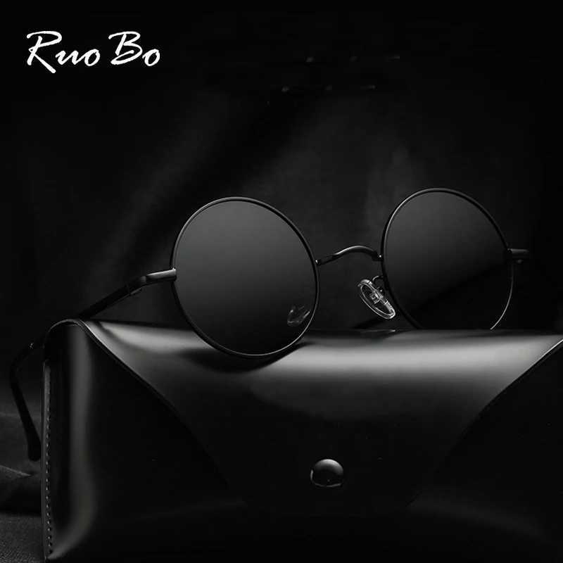 RUOBO retro polarized circular metal frame sunglasses suitable for men and women driving fishing brand designer sunglasses UV400 W250315