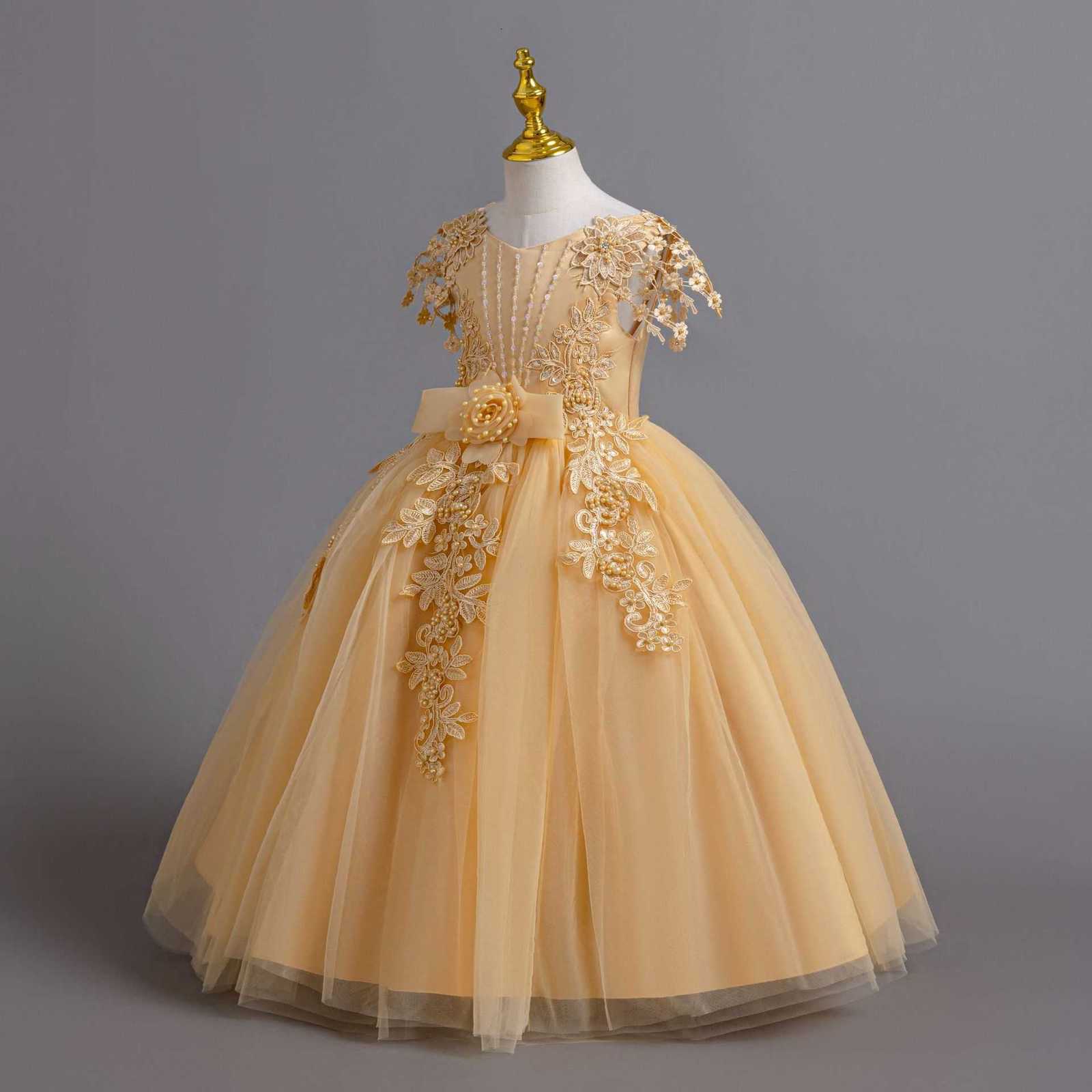 Girl's Dresses Long skirt style girls' dress, tied wedding dress, princess dress, high-end graduation party dress, girl dress