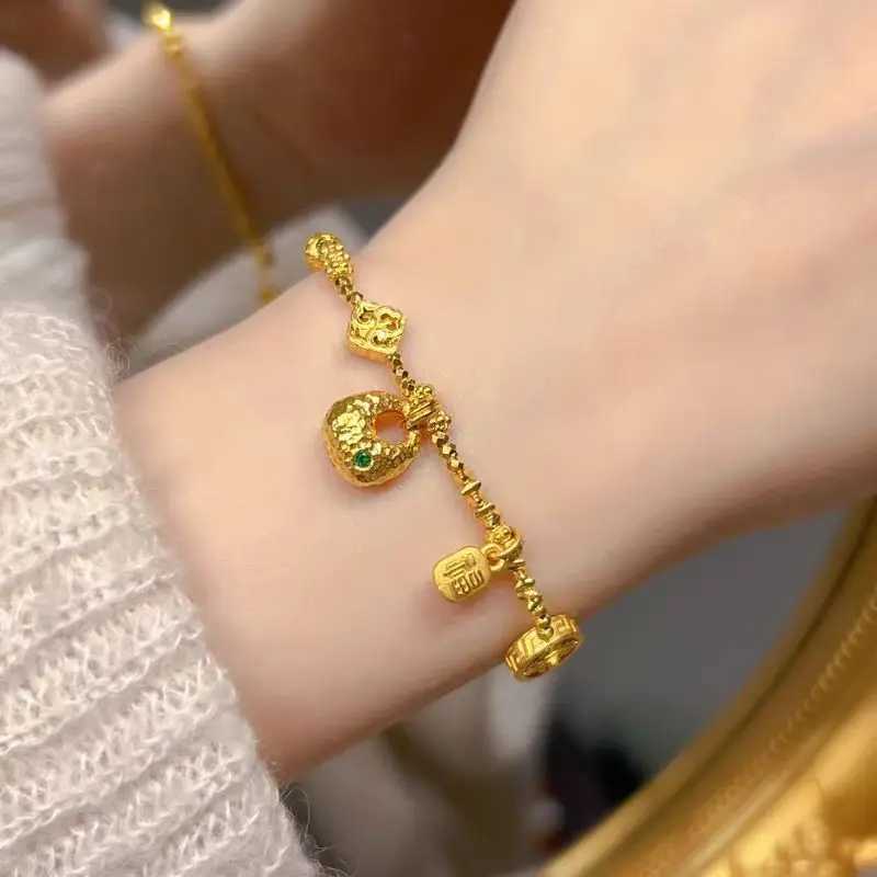24K Flash Broken Gold Lump Braided and Wrapped Hidden Bracelet Suitable for Women 9999 Real Gold New Disco Bead BraceletXJ250315