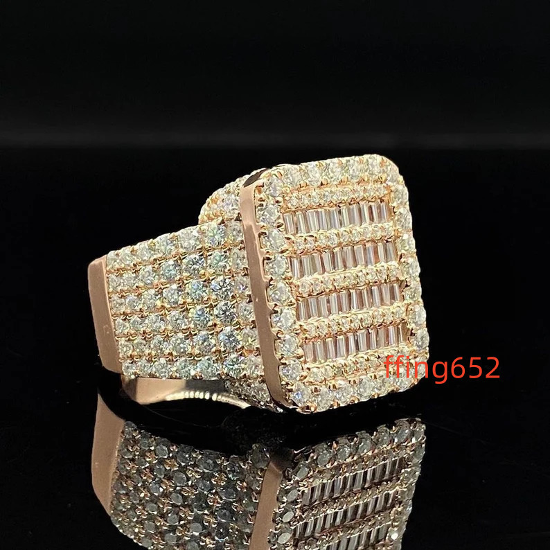 Rapper Style Hip Hop 925 Sterling Silver Moissanite Diamond Ring Baguette Cut Iced Out Luxury Custom Jewelry Ring for Men
