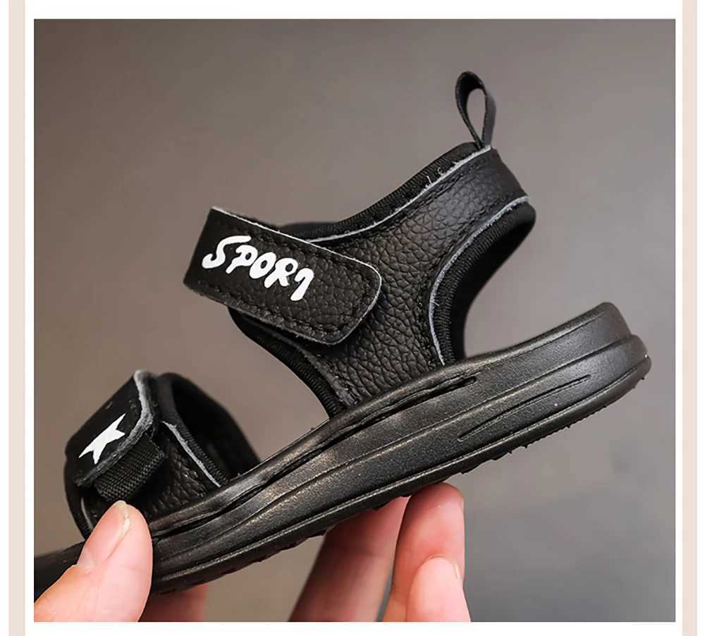 PU Leather Boys Sandals 2025 Trend Fashion Beach Shoes Childrens Ergonomic Soft Bottom Little Boys SandalsT250315