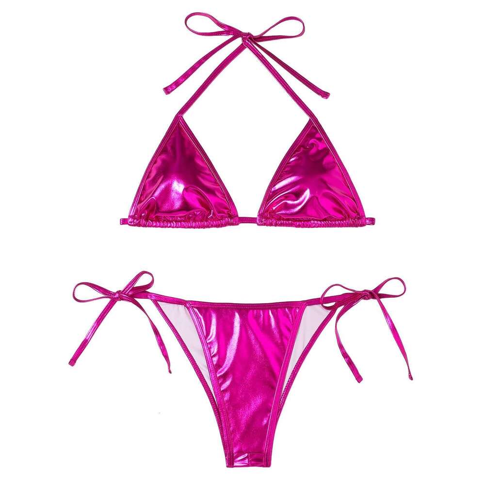 Women's triangle bikini set, 2-piece bikini top, shiny thong, camisole, padded blanket, thong, girls' swimsuit
