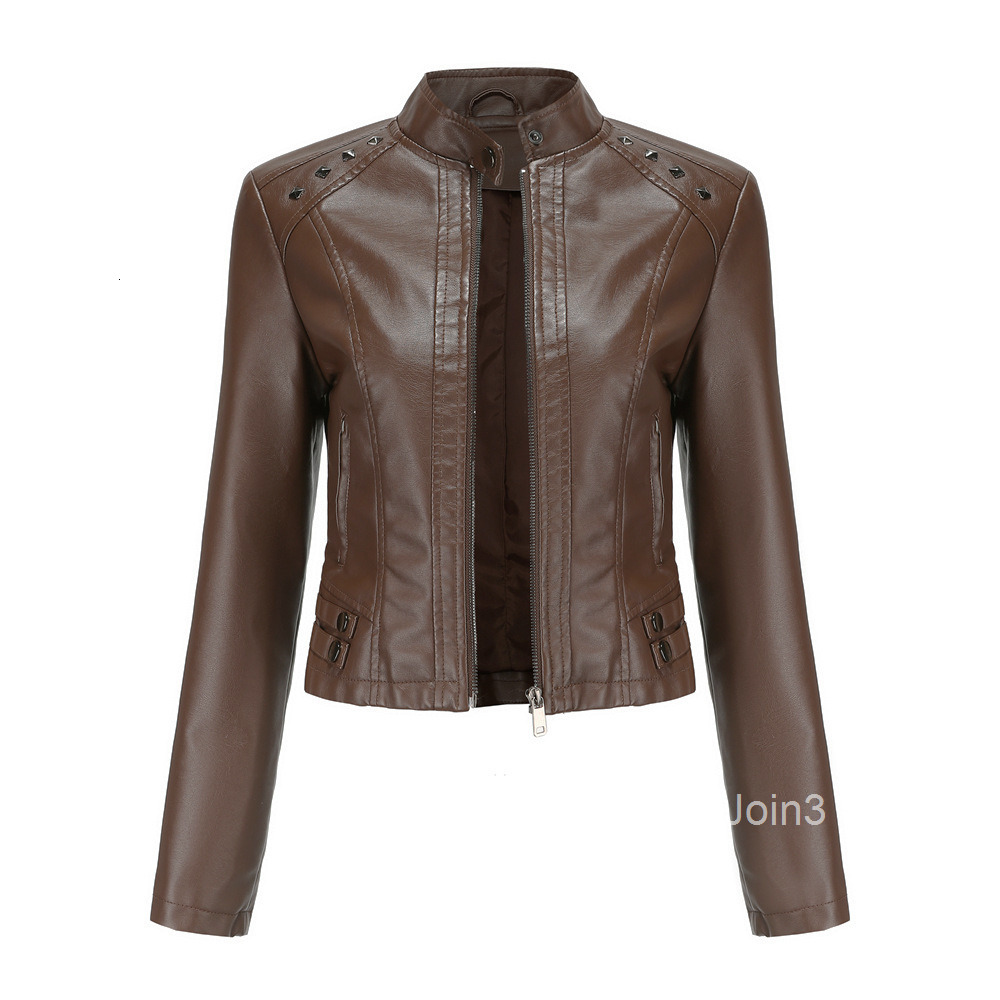 Fashion Womens New Rivet Leather Jacket Womens Spring and Autumn Jacket Long-sleeved Womens Jacket Stand Collar Fashion Jacket S-4xl