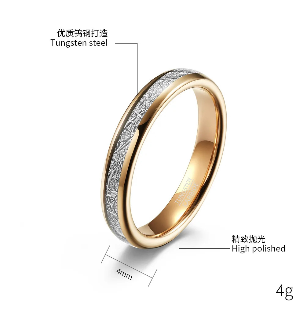 Gold Color Tungsten Carbide Rings For Men Women Couples Engagement Ring Inner Meteorite Filament 4/6/8mm 250310