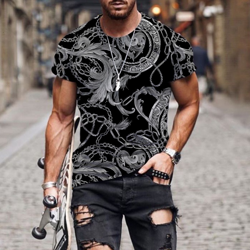2025 New Summer Men's T-shirt 3D Black Totem Short Sleeve Designer Printed T Men's Fashion Shirt Trendy Brand Casual Neutral Clothing