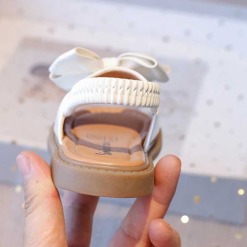 Summer girls sandals big bow pink beige Pu leather holiday childrens slider elastic band open casual comfortable childrens shoesT250315