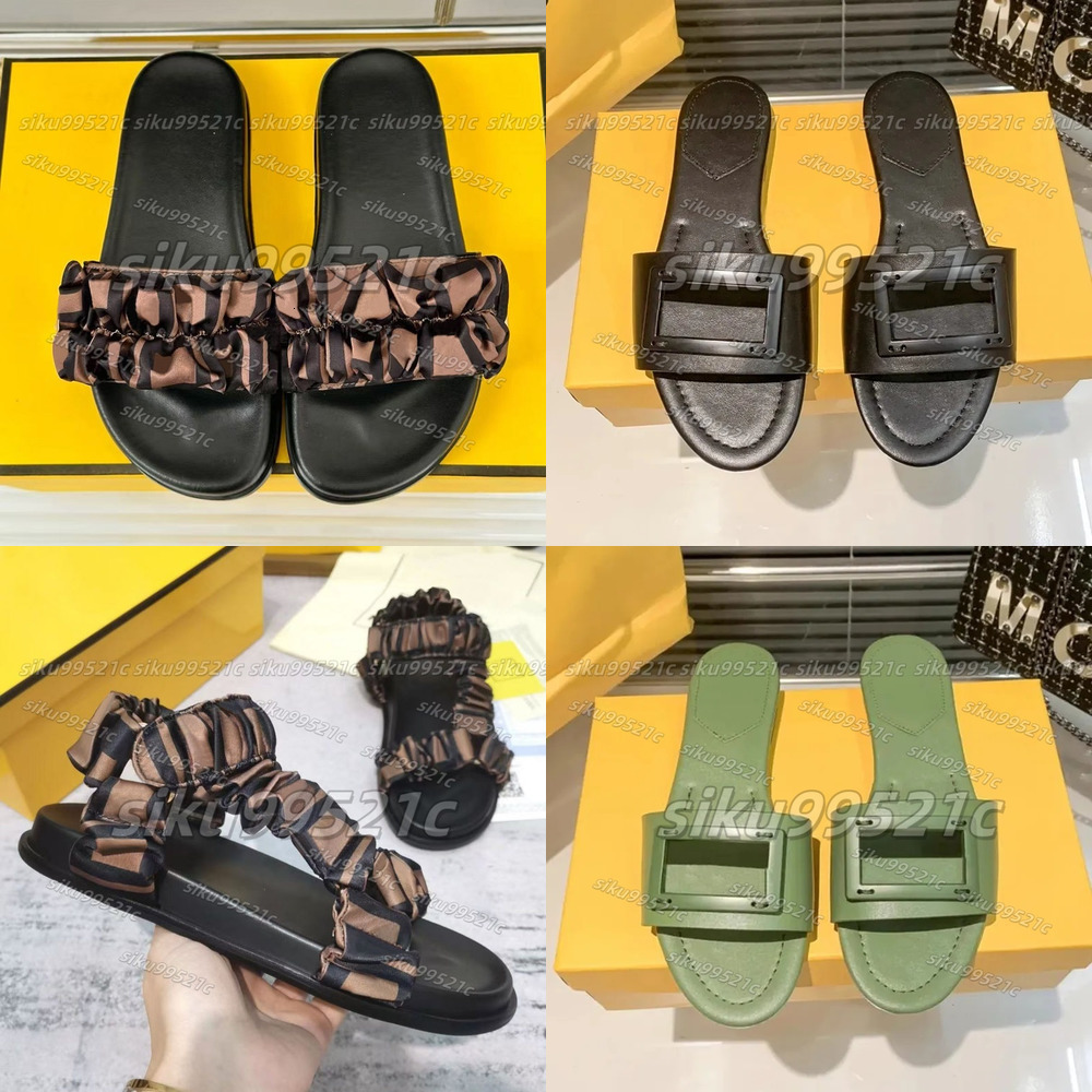 F Genuine Leather women vintage Slippers Mule Designer gladiator sandal Casual shoe Beach Silk fashion Slide travel Flat heel sandale Summer Sliders lo fendily NU3N