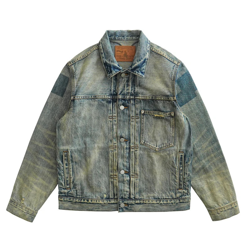 Sauce Zhan Mans denim jacket Destroy washed Distressed Selvedge ripped mens 145 oz loose fit 250313