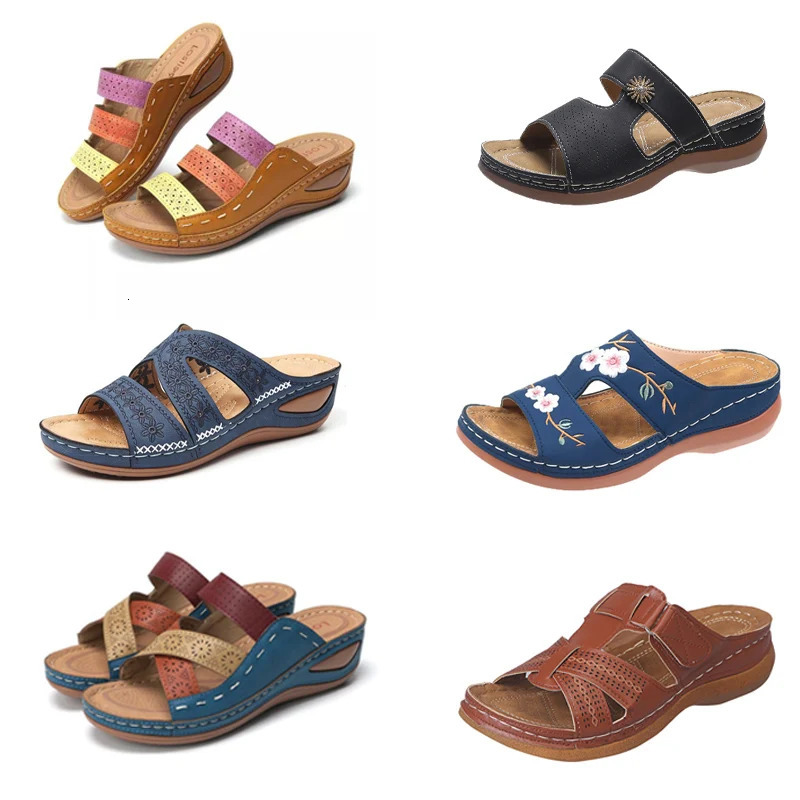 Summer Women Wedge Sandals Premium Orthopedic Open Toe Slippers Vintage Anti-Slip Leather Casual Female Platform Retro Shoes 250314