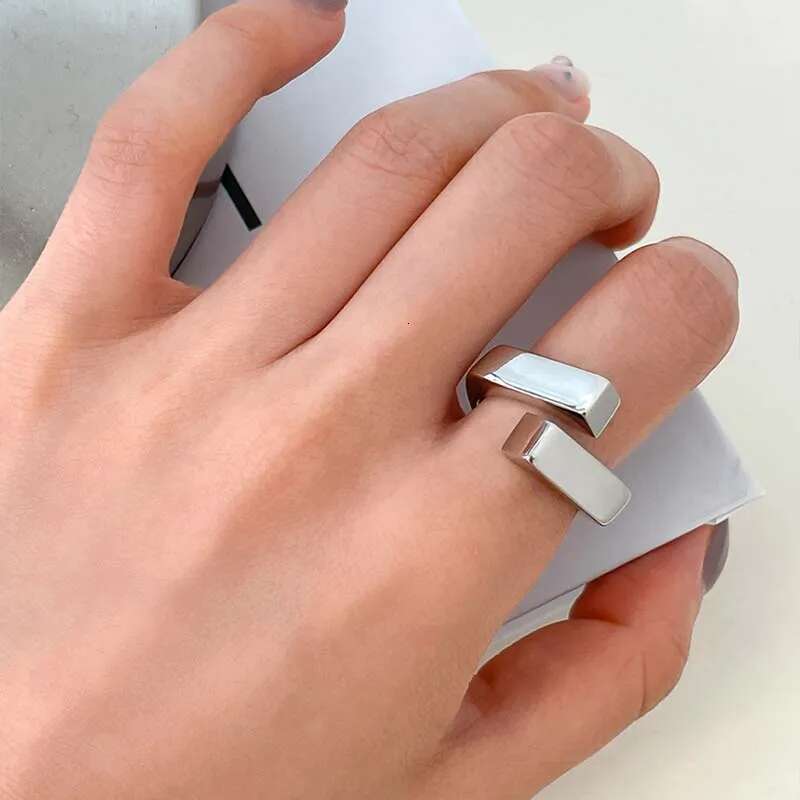 Korean Sier Color Geometic Rectangle Cross Rings for Women Men Vintage Simple Double-Layer Adjustable Ring Party Jewelry Gifts