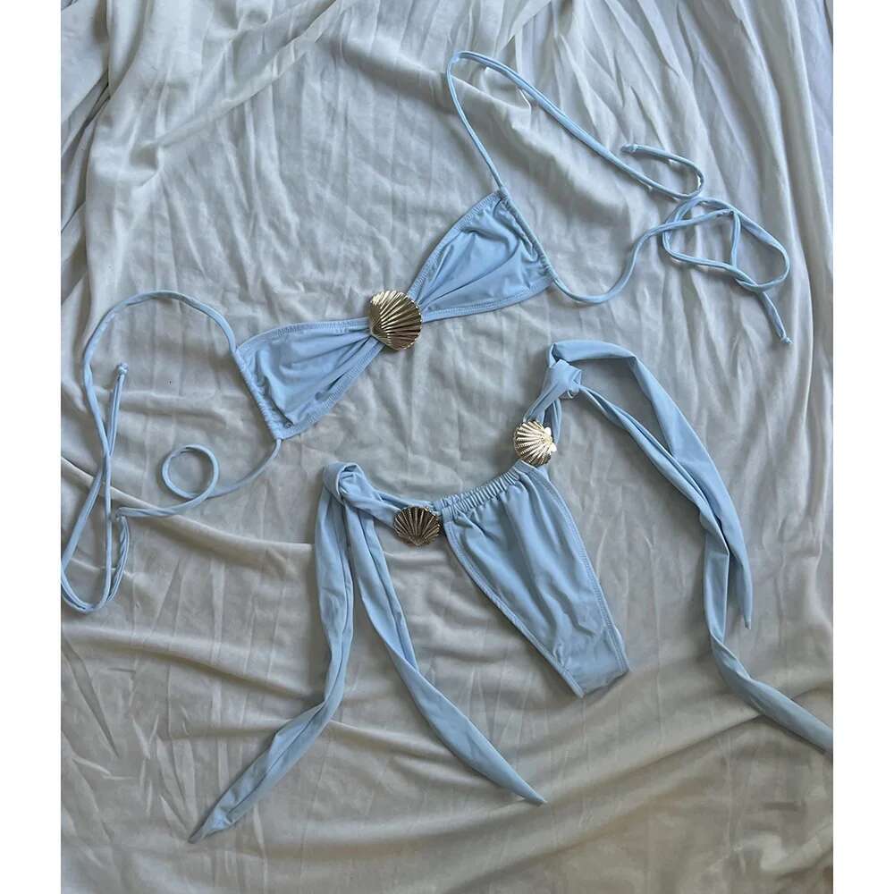 Push on bikini women's swimsuit 2025 sexy swimsuit starfish bikini set thong Brazilian bikini swimsuit solid swimsuit