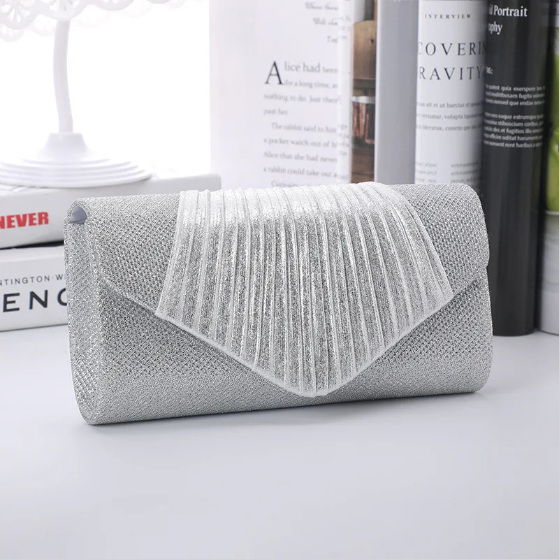 Womens Square Pleated Envelope Evening Clutch Purse Fashion Wedding Party Dinner Handbag Bag 250311