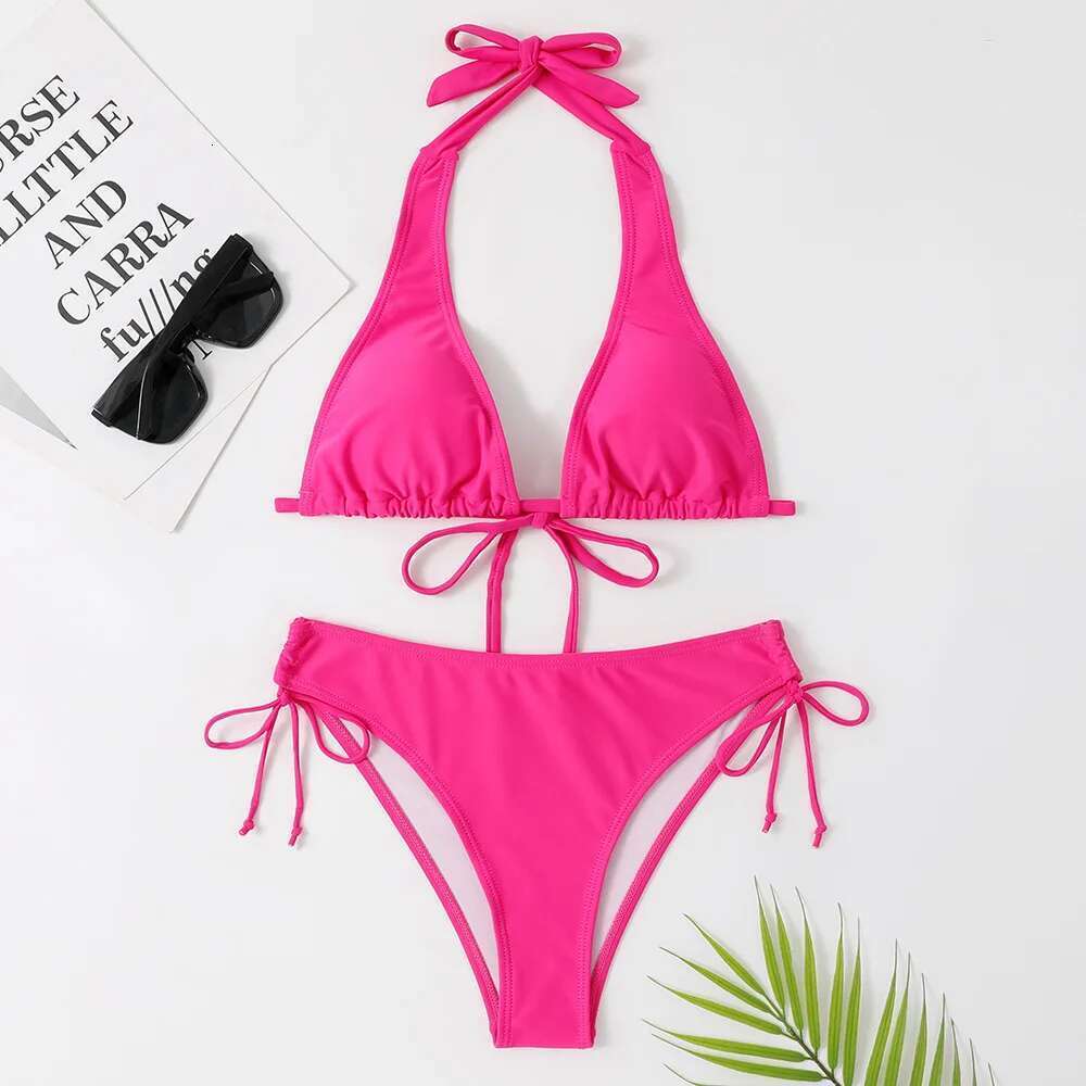 2025 sexy camisole bikini swimsuit low waist black/red/pink beach swimsuit cheap bandage Brazilian swimsuit two-piece set for sale