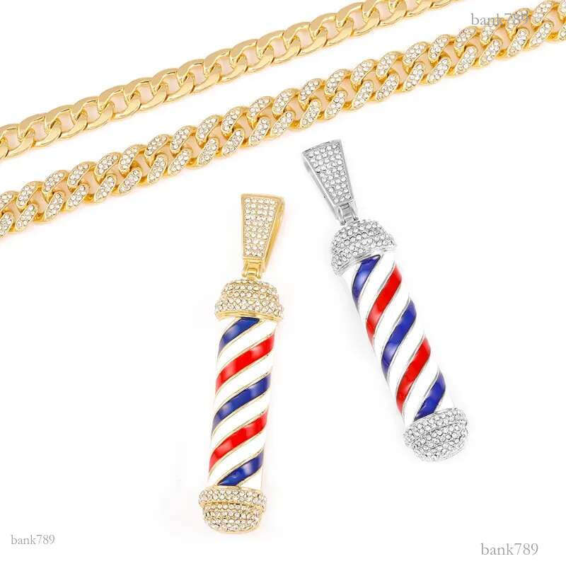 Pendant Necklaces Barber Shop Hair Dresser Tools Necklace 3D Pole Razor Hairclippers Charms Men Women Souvenir HIP Hop