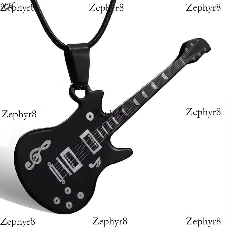 2025 New model Fashion 316L Stainless Steel Guitar for Men Punk Sier Instrument Pendant Leather Chain Necklace Trendy Rock Jewelry