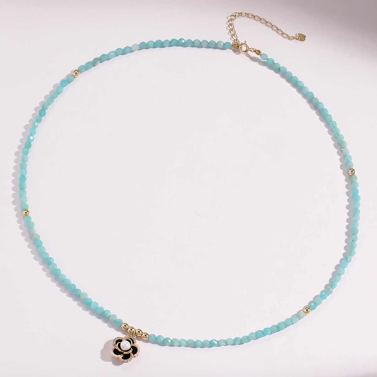 Necklace Women's Japanese-korean Style S925 Silver Niche Design Dopamine Color Crystal Beaded Necklace Simple Camellia Necklace