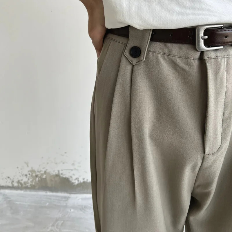 Khaki black suit pants mens fashionable social dress Korean loose straight wide leg office formal 250313
