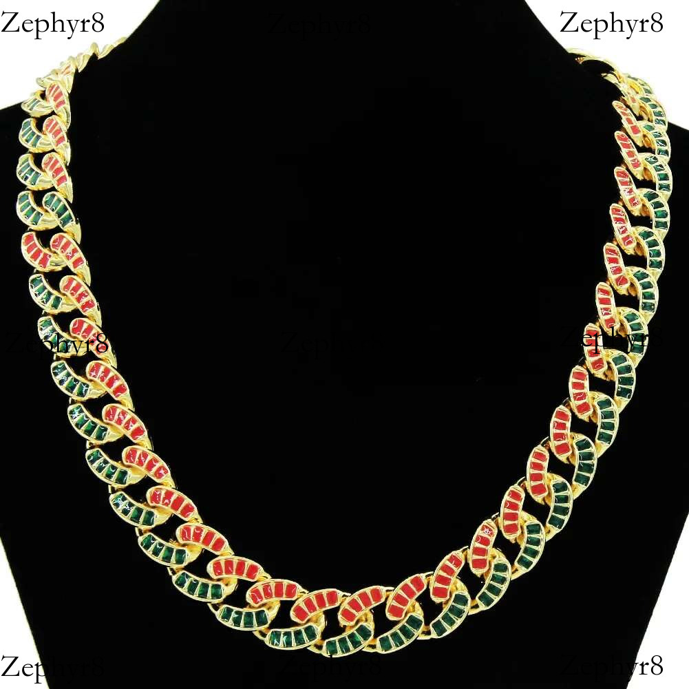 2025 model New Couple Choker Necklace 15mm Green Red Cz Stone Mix Colorful Miami Cuban Prong Chain Hip Hop Jewelry For Gift Butterfly Clasp