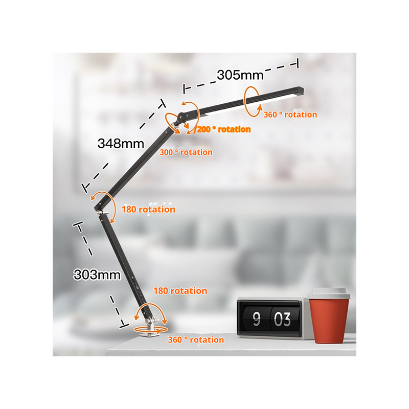 LED Desk Lamp Eye-Caring Lights for Home Office 3 Modes 5 Brightness Long Flexible Adjustable Lamps Metal Swing Arm Architect Task Table Light with US