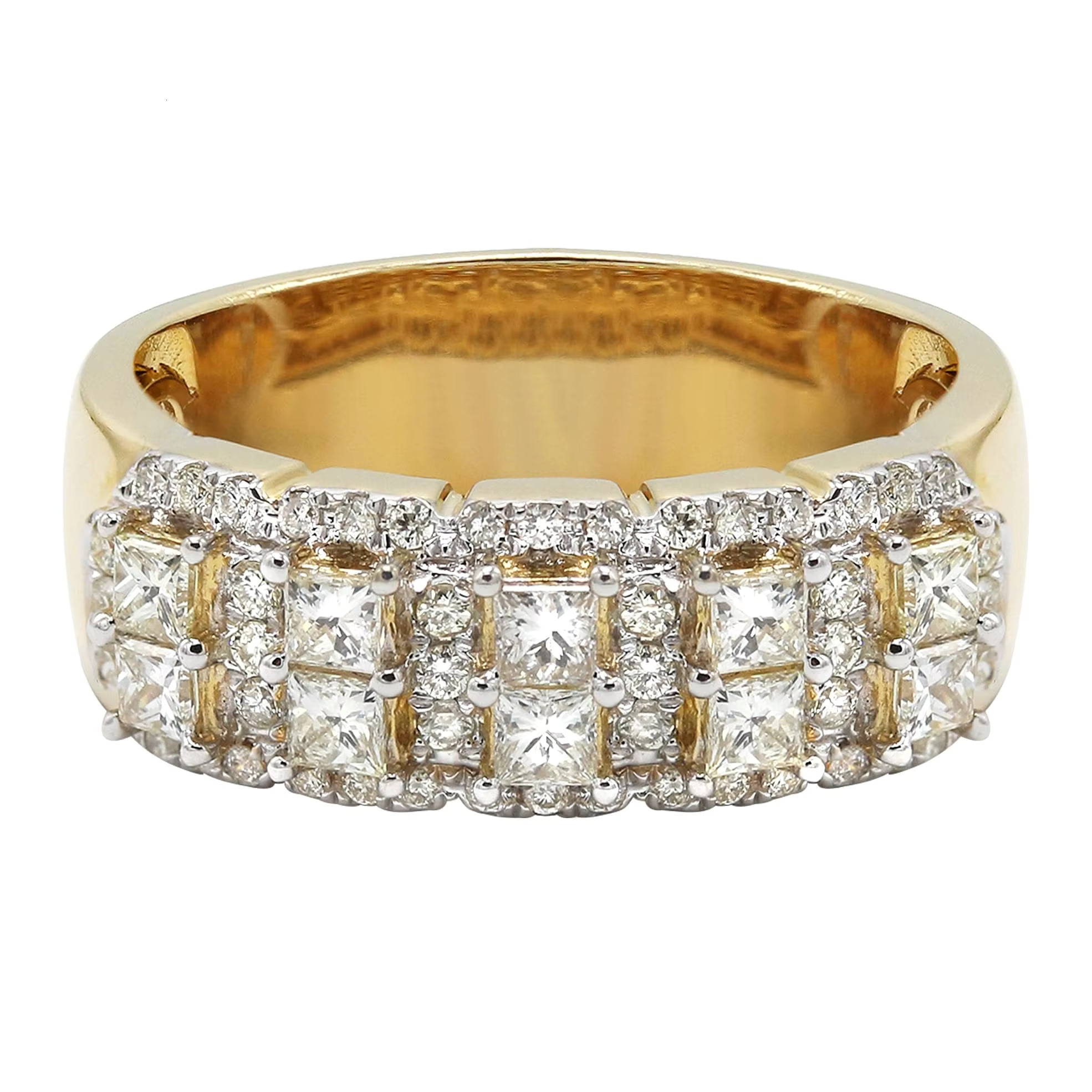 Mens Luxury 10K 14K 18K Gold Full Diamond Ring Trendy Hip Hop Iced Out VVS Lab Grown Round and Princess Design Costume Jewelry