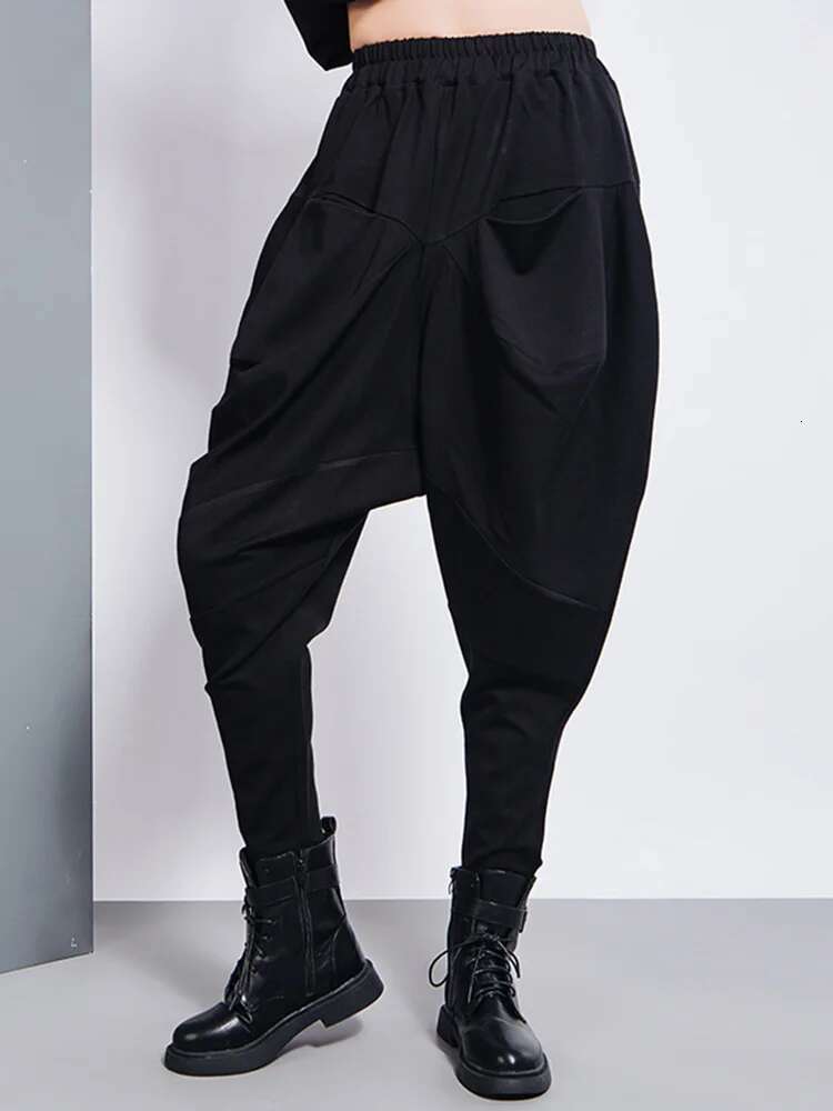 EAM Big Pockets Spliced Irregular High Waist Harem Trousers New Loose Fit Pants Women Fashion Tide Spring Autumn 2024 1Dd2684