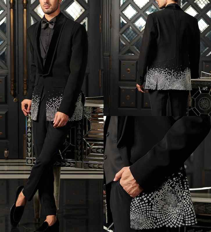 Classic Wedding Tuxedos Beaded Men Suit Shawl Lapel 2 Piece Set Jacket Pants Evening Party Groom Business Blazers Customized