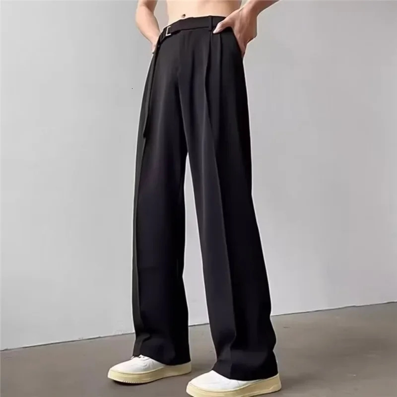 Black casual suit mens loose fitting straight leg wide pants Japanese style lightweight y Draped Trousers 250313