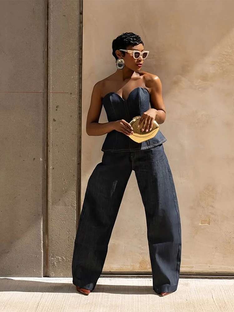 Women Denim Pant 3-Piece Set Lapel Long Sleeve Coat Sleeveless Tanks Wide Leg Trousers Suit 2025 Spring Office Lady Jeans Sets