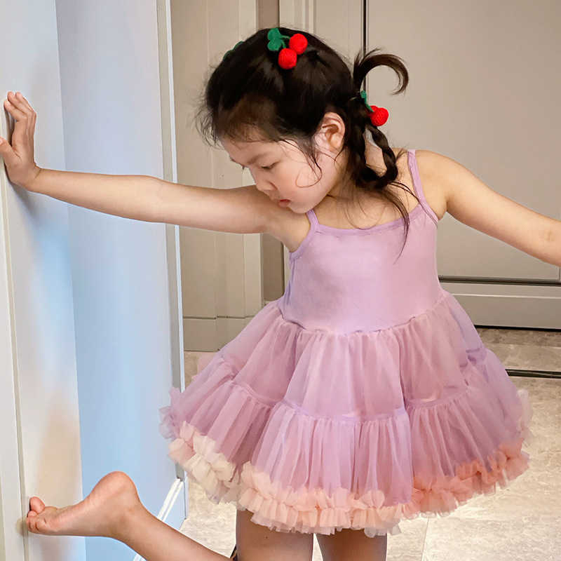 Girl's Dresses New summer tutu dress for girls, sweet princess puffy dress, cute rainbow colored dress with suspenders