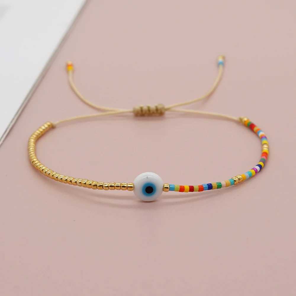 Fashion Jewelry Simple Bracelets Evil Eye Gold Plated Miyuki Beaded Dainty Bracelet for Women Teen Girl Handmade Gift BraceletXJ250315