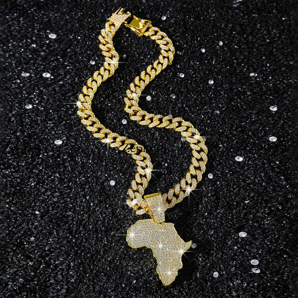 2025 New model Men Women Hip Hop Africa Map Pendant With 13mm Rhies Miami Cuban Chain HipHop Iced Out Bg Necklaces Fashion Jewelry