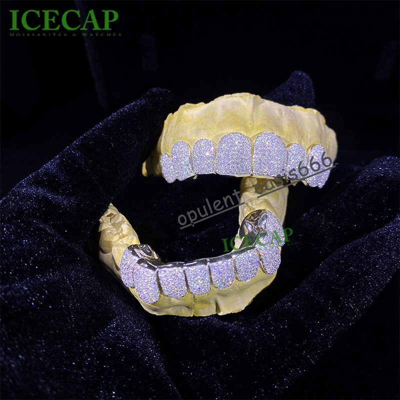 8 on 8 Custom 925 Sliver VVS Moissanite Grillz Iced Out Womens and Men Hip Hop Jewelry Grillz Teeth Diamond Moissanite Grillz