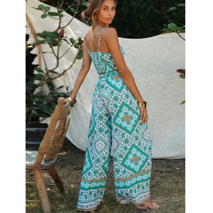 TEELYNN Wideleg Pants and Crop Top Suit Beach Bohemia Cotton Womens Summer Two Pieces Set Ladies Boho Floral Suits Casual 250313