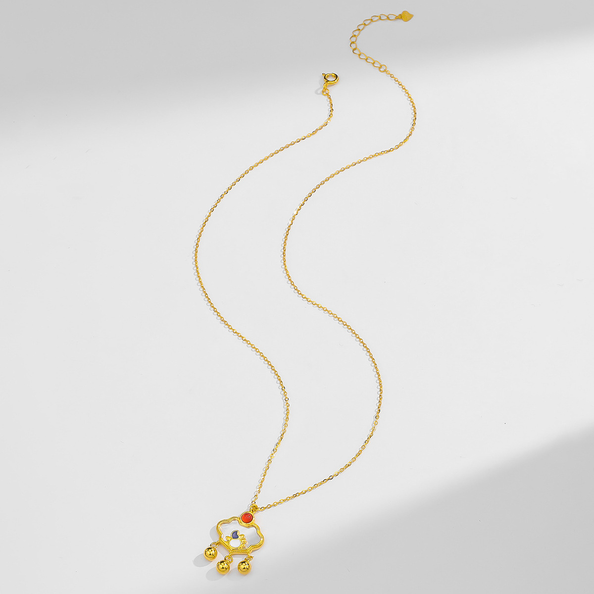 S925 Necklace Women's Sterling Silver Red Agate Gold Plated Safety Lock Ethnic Style Retro Fringe Long Life Lock Shell Necklace