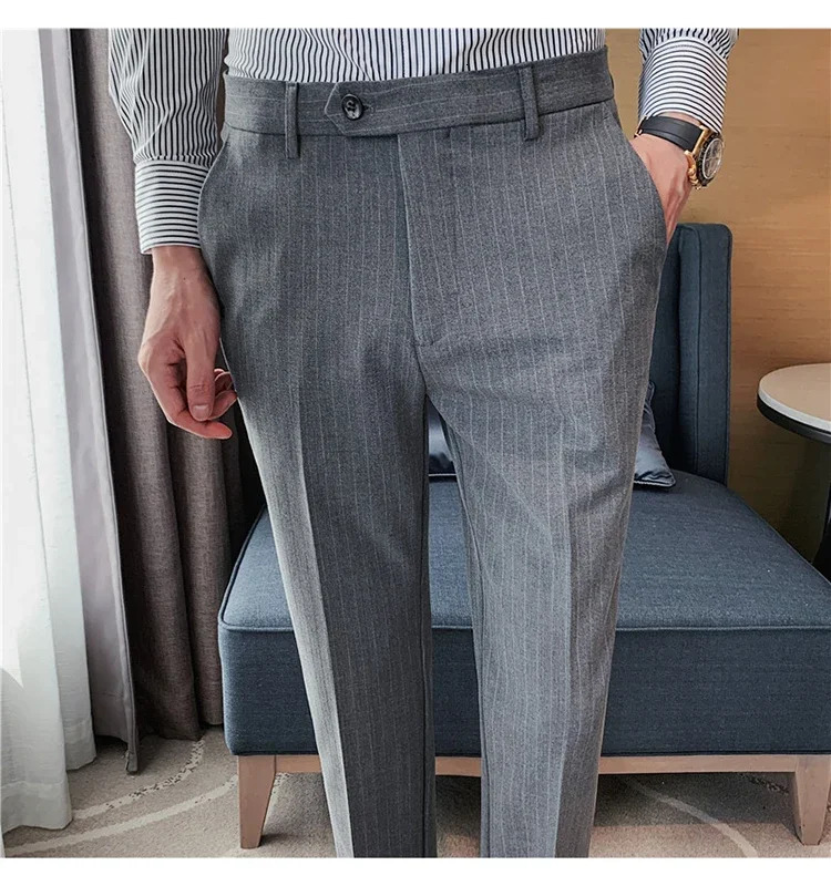 Mens boutique black striped suit pants mens formal clothing wedding dress Trousers highquality British style business casual 250313