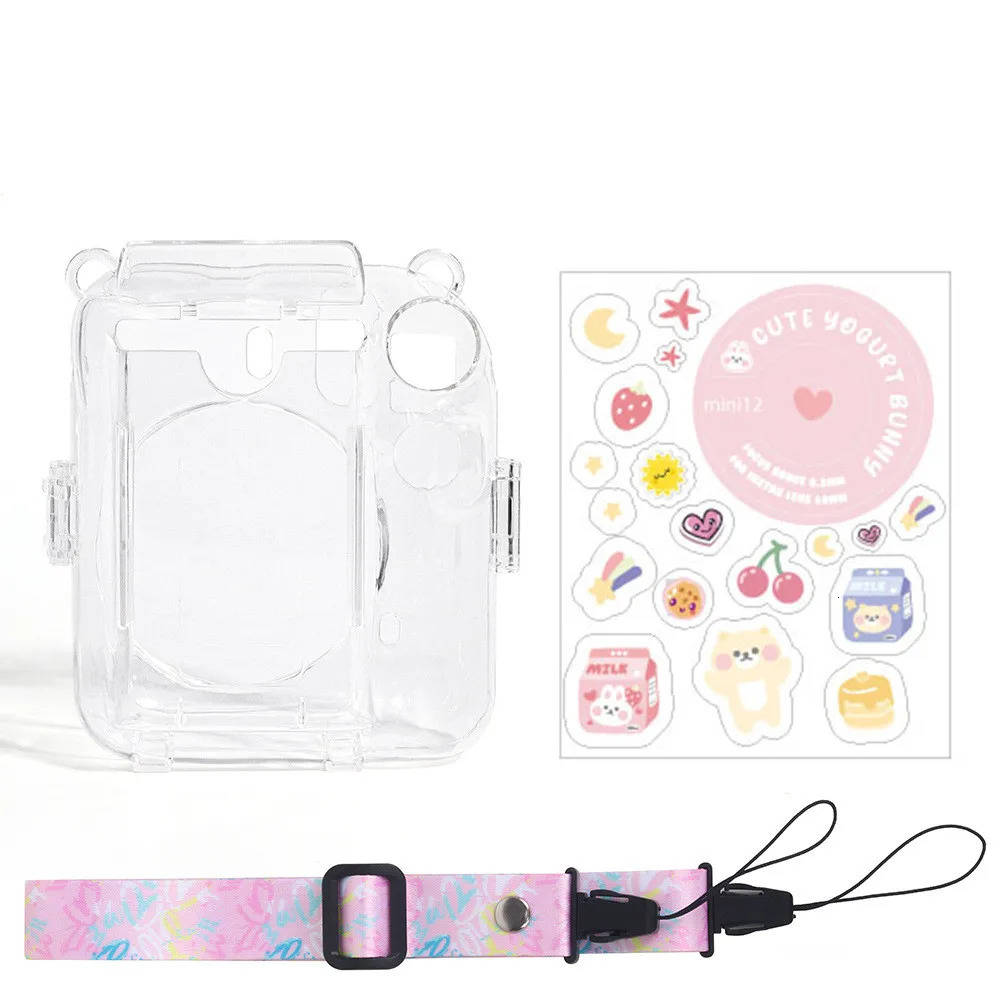 For Fujifilm Instax Mini 12 Transparent Camera Case Protective Carry Bag Cover with Shoulder Strap Storage ThreePiece 250304