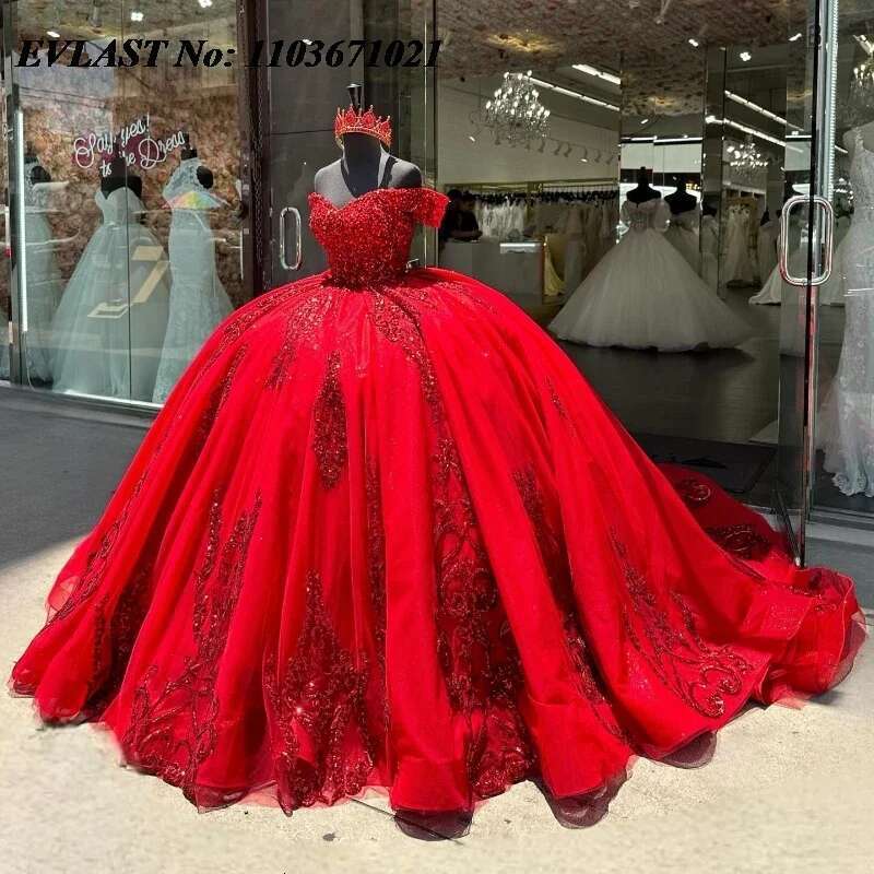 2025 custom red quinceanera ball gown glitter sequins beaded crystal corset sweet 16 dresses 15 years