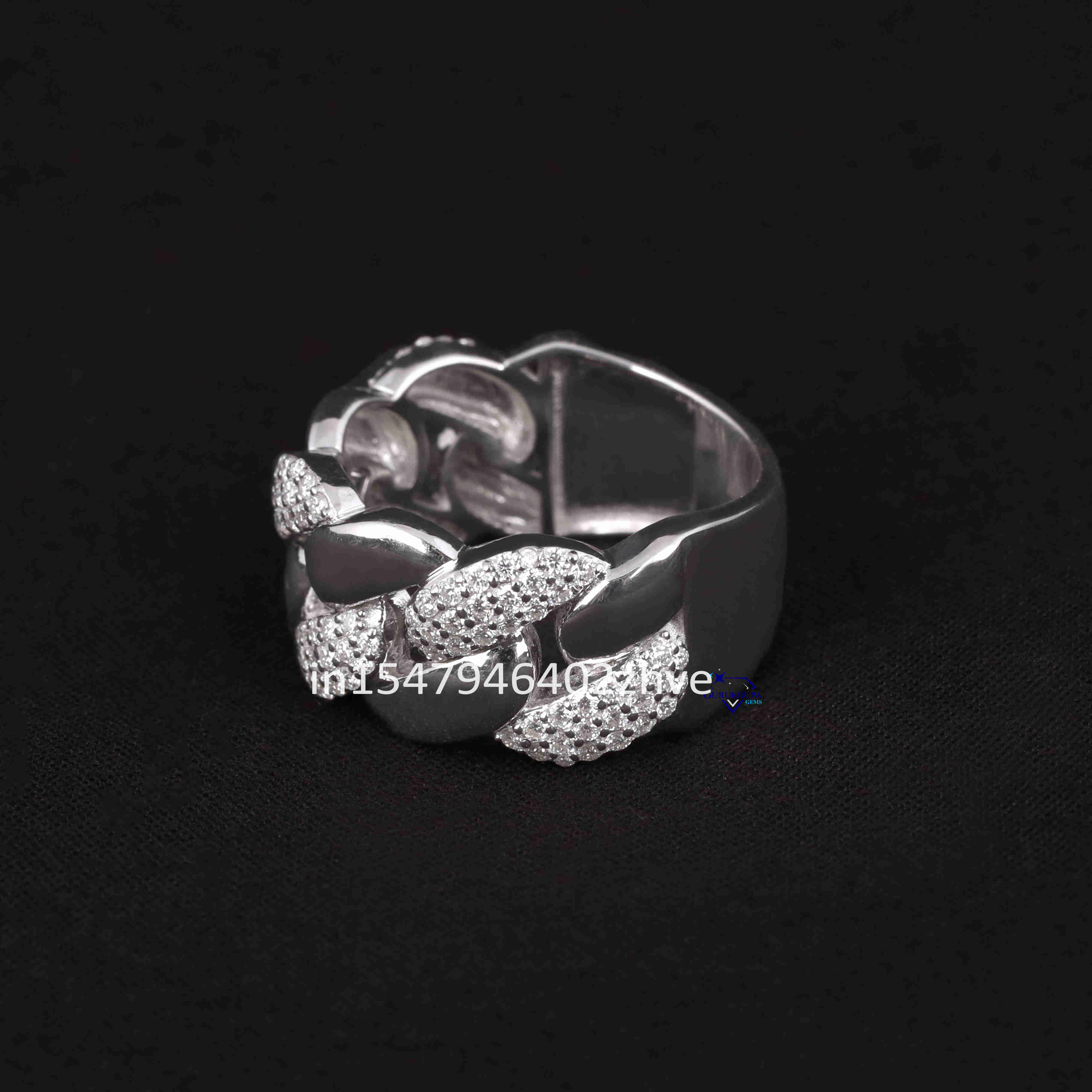 Fine Jewelry Wholesale 925 Sterling Silver Cuban Ring Iced Out High Quality Moissanite Hip Hop Diamond Band Ring for Men Women