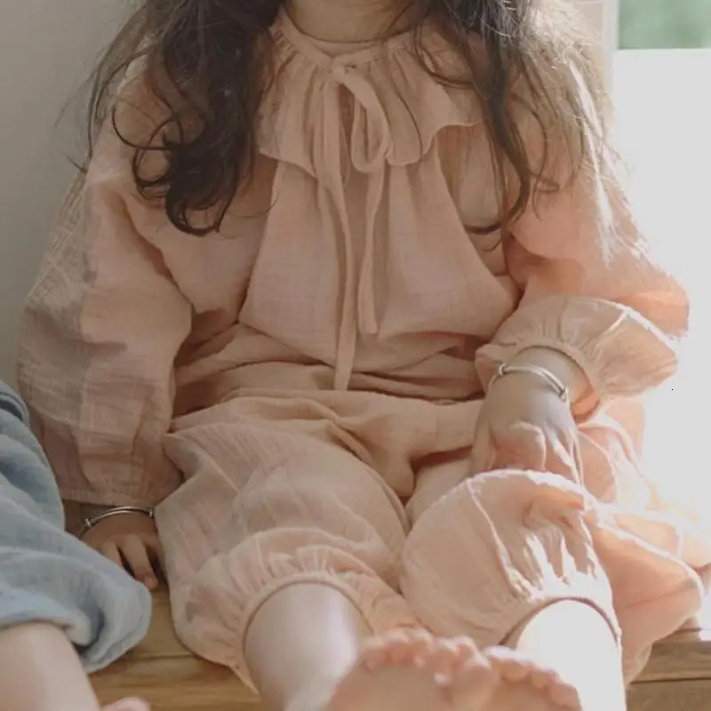 Solid Loose Baby Girl Set casual and simple Korean style two-piece set breathable and comfortable home clothing Versatile childrens set 250314