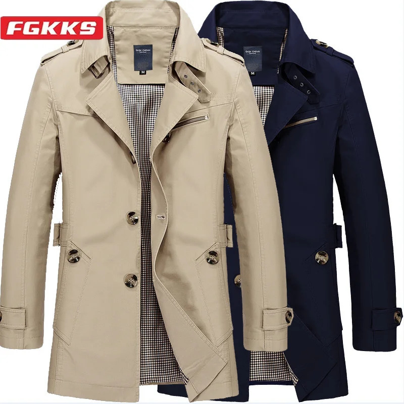 FGKKS Mens Outdoor Leisure Jacket Solid Color Long Slim High Quality n 250313