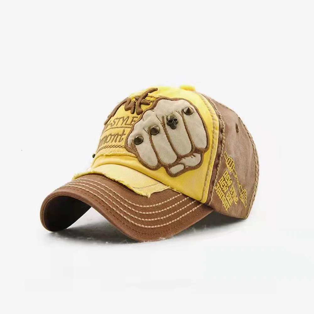 Fashionable Embroidered Skull Rivet Baseball Hat Cotton Fist Pattern Neutral Casual Hat Hip Hop Retro Set Truck Driver Mens Hat 250314