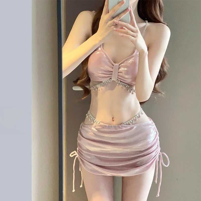 New Suspender Swimsuit for Womens Rhinestone Vacation Hot Spring Hot Spring Sexy Two-piece SetXJ250315