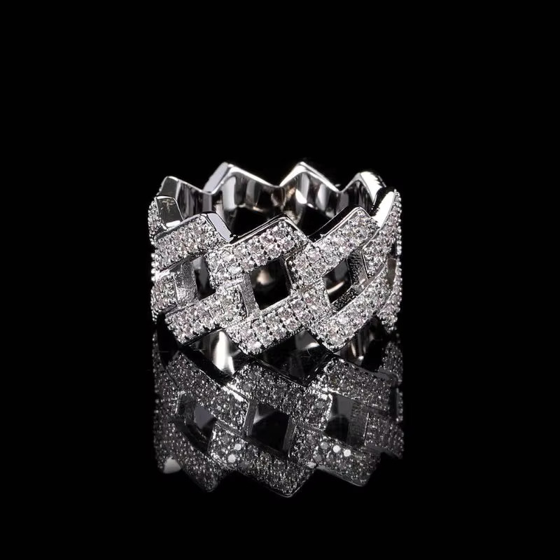 Wholesale Factory Price Moissanite Jewelry 925 Silver Iced Out 2 Row Diamond Cuban Rings Hip Hop Zircon Ring