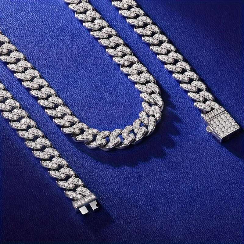 JIUZUAN D color full moissanite Cuban chain women's men's S sier necklace hip hop fashion boutique jewelry