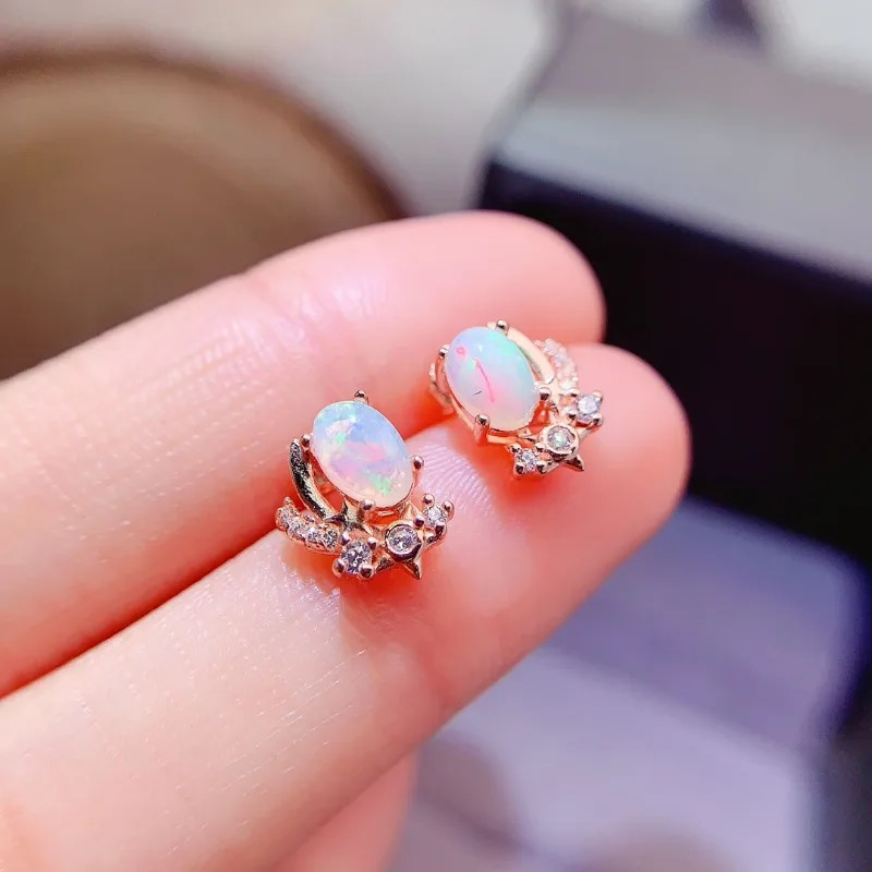 Fashion Real S925 sterling silver earrings with natural opal inlay accompanied by a certificate of high-quality wedding jewelry for women 250314